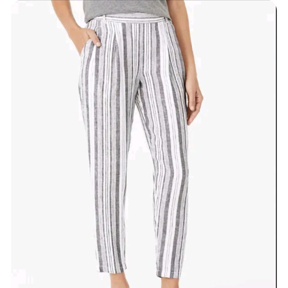 Garnet Hill Striped Linen Pleated Detail Trousers Size 10